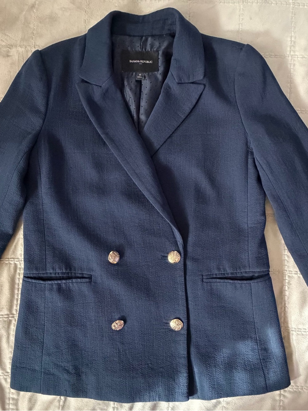 Banana Republic Navy Double-Breasted Blazer with Gold Buttons Size 0